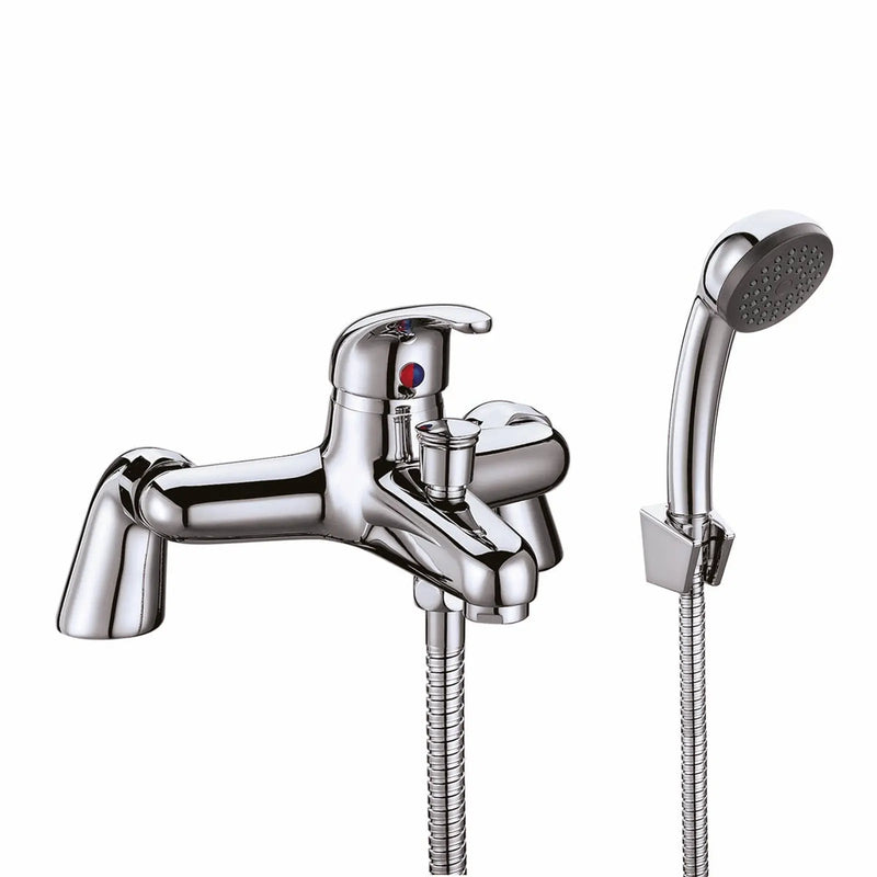 Pure Baths UPSILON CHROME BATH SHOWER MIXER 2TH INCL. SLIDE RAIL & HEAD / WAND. NO BATH WA
