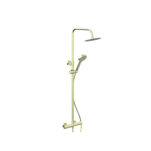 Pure Baths Oasis PVD Coated Column Shower w/ Rail, Hose & Round Head - Brushed Brass