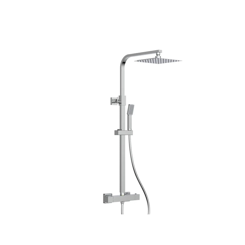 Pure Baths Oasis Column Shower w/ Rail, Hose & Square Head - Chrome