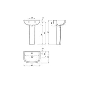 Pure Baths Glade 550mm x 390mm 1 Tap Hole Basin - White
