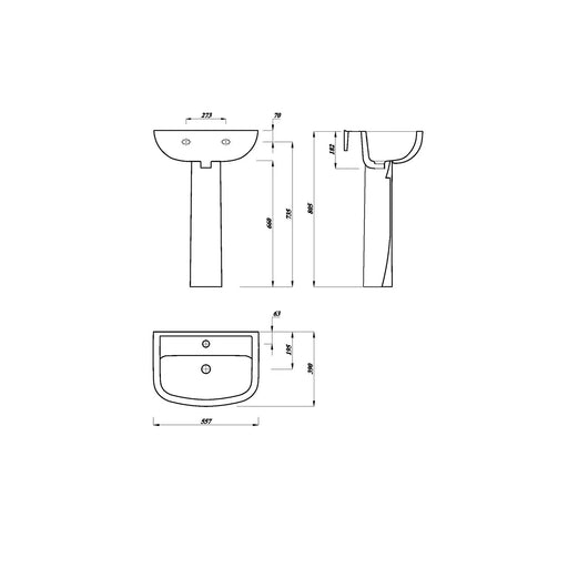 Pure Baths Glade 550mm x 390mm 1 Tap Hole Basin - White