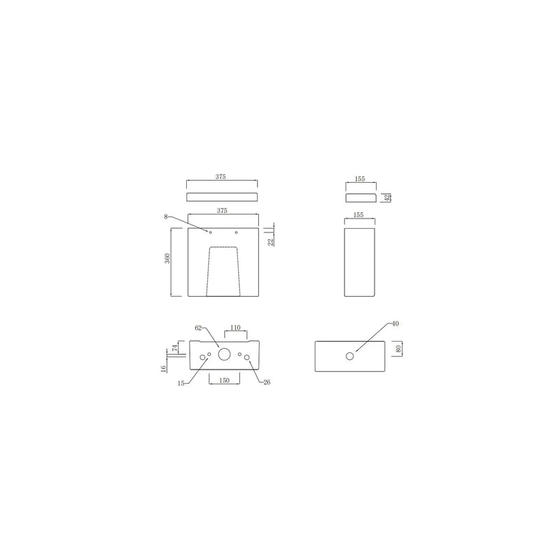 Pure Baths Glade Round 390mm x 375mm 6/4L Dual Flush Cistern & Mechanism - White