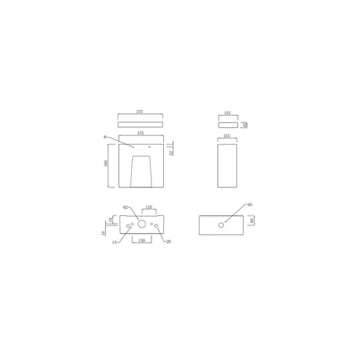 Pure Baths Glade Round 390mm x 375mm 6/4L Dual Flush Cistern & Mechanism - White