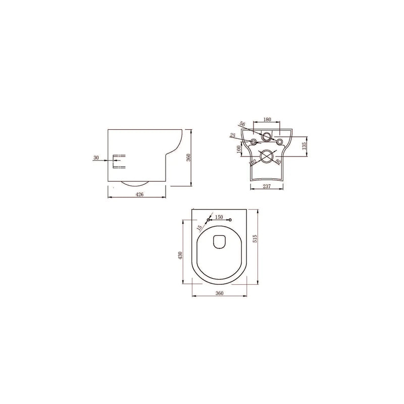 Pure Baths Glade Round 360mm x 515mm x 360mm Wall Hung WC Pan - White