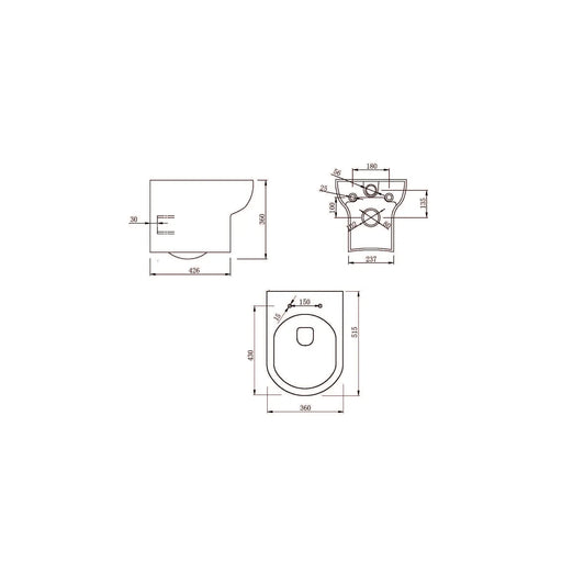 Pure Baths Glade Round 360mm x 515mm x 360mm Wall Hung WC Pan - White