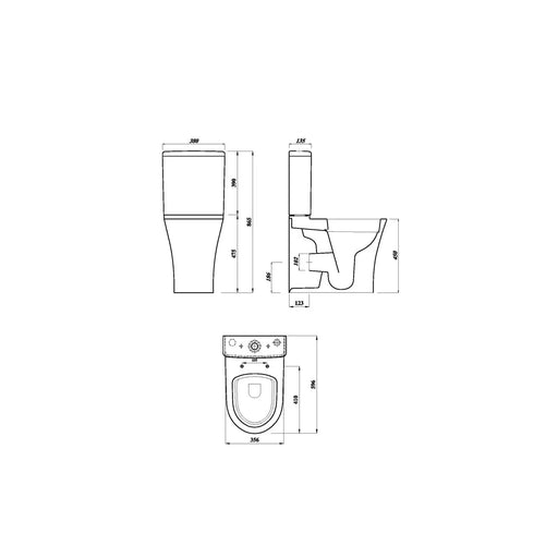 Pure Baths Drift 450mm x 600 x 360mm Rimless Closed Back Comfort Height Close Coupled Pan - White