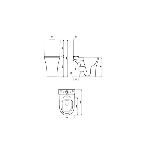 Pure Baths Drift Rimless Comfort Height Close Coupled Open Back WC Pan - White