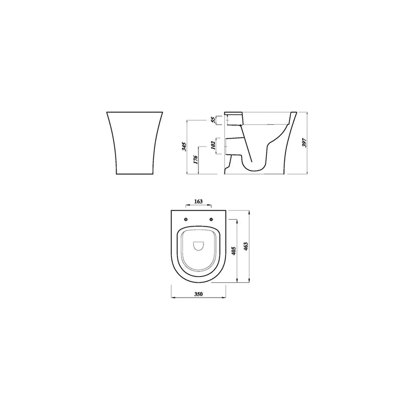 Pure Baths Drift Rimless 400mm x 465mm x 350mm Back To Wall WC Pan - White