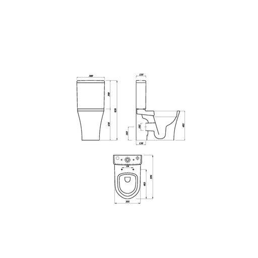 Pure Baths Drift Rimless 400mm x 600mm x 355mm Close Coupled Closed Back WC Pan - White