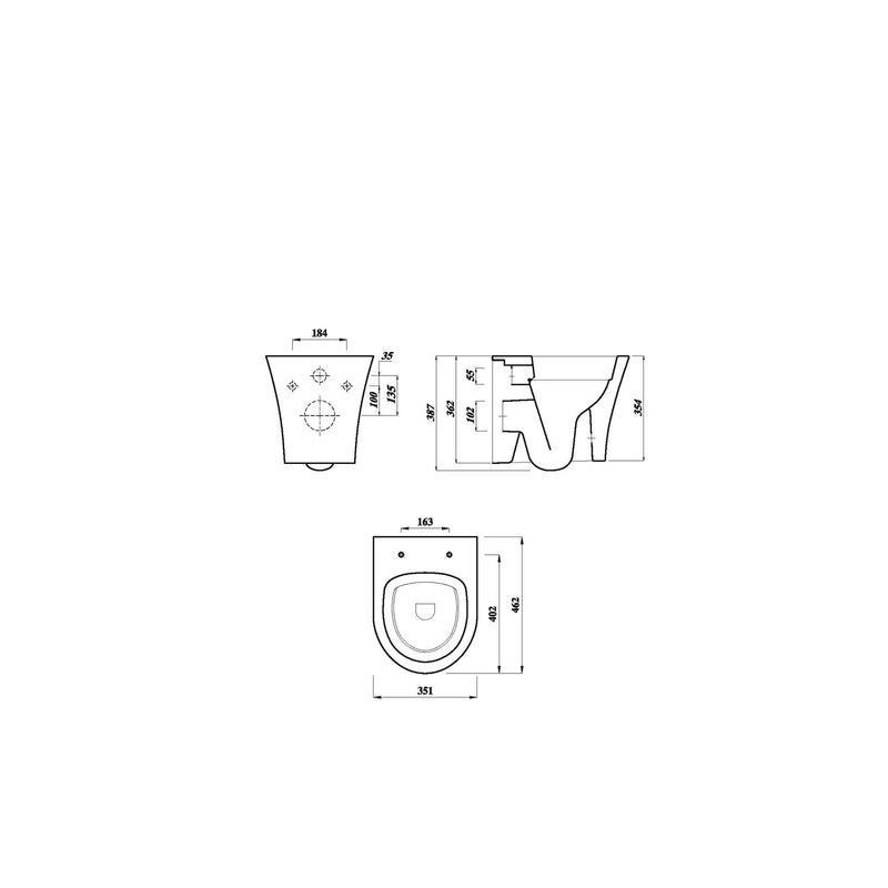 Pure Baths Drift Rimless 350mm x 460mm x 350mm Wall Hung Pan - White