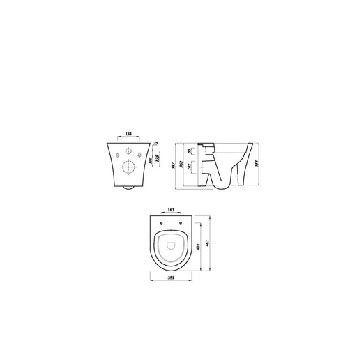 Pure Baths Drift Rimless 350mm x 460mm x 350mm Wall Hung Pan - White