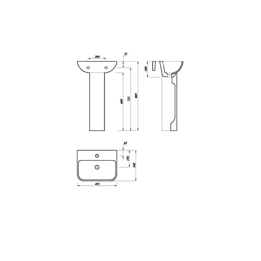 Pure Baths Eclipse 450mm x 350mm Thin Lipped Square 1 Tap Hole Basin