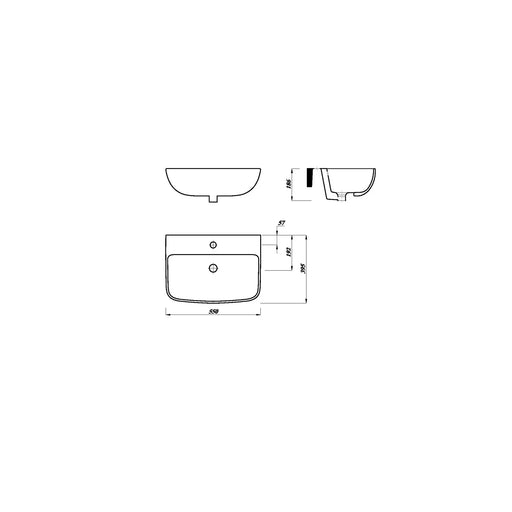 Pure Baths Eclipse 550mm x 395mm Square Semi Recessed 1 Tap Hole Basin