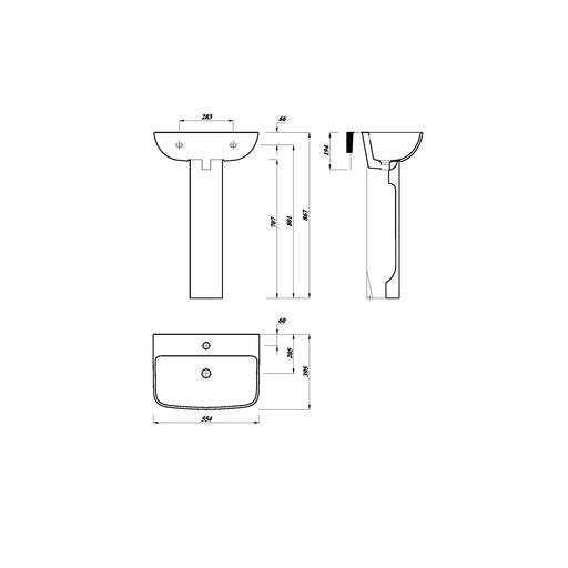 Pure Baths Eclipse 550mm x 395mm Thin Lipped Square Basin