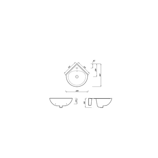 Pure Baths Laguna 450mm x 465mm 1 Tap Hole Corner Basin - White