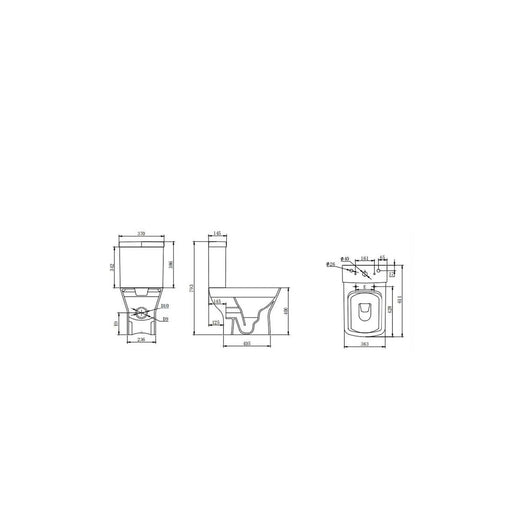 Pure Baths Eclipse Square 400mm x 610mm x 360mm Close Coupled Open Back WC Pan - White
