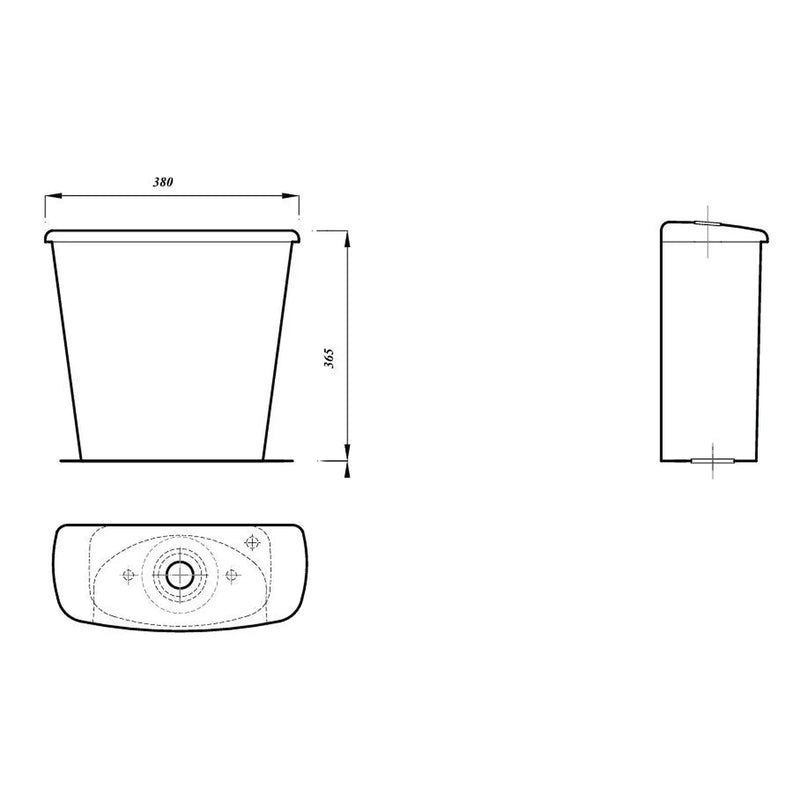 Pure Baths Glade 365mm x 380mm Dual Flush Cistern & Mechanism - White