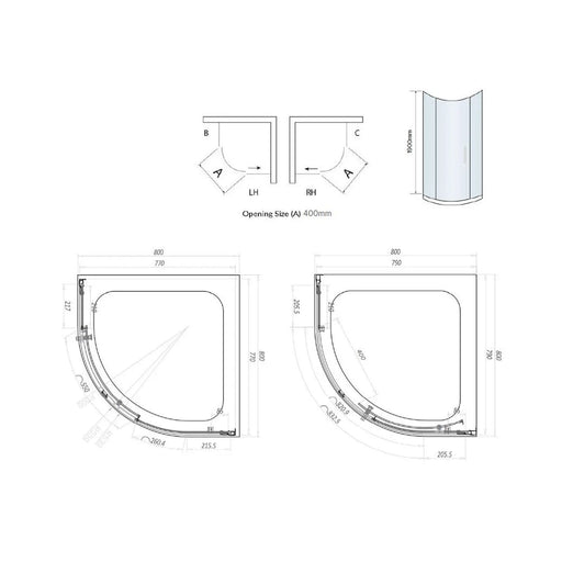 Pure Baths Belmont 6mm x 800mm x 800mm 2 Door Quadrant Shower Enclosure