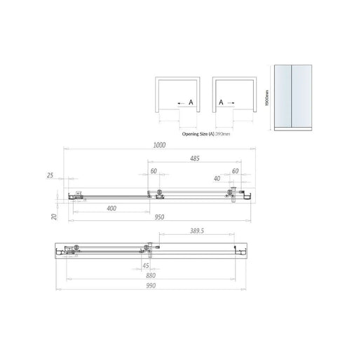 Pure Baths Belmont 6mm x 1000mm Sliding Shower Door