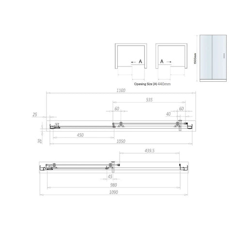 Pure Baths Belmont 6mm x 1100mm Sliding Shower Door