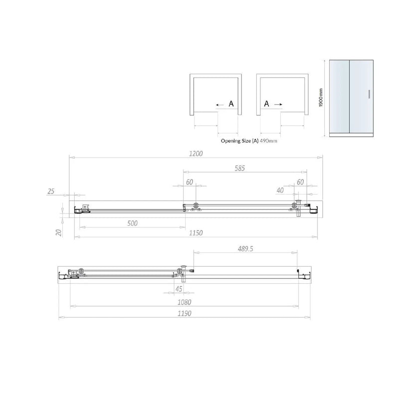 Pure Baths Belmont 6mm x 1200mm Sliding Shower Door