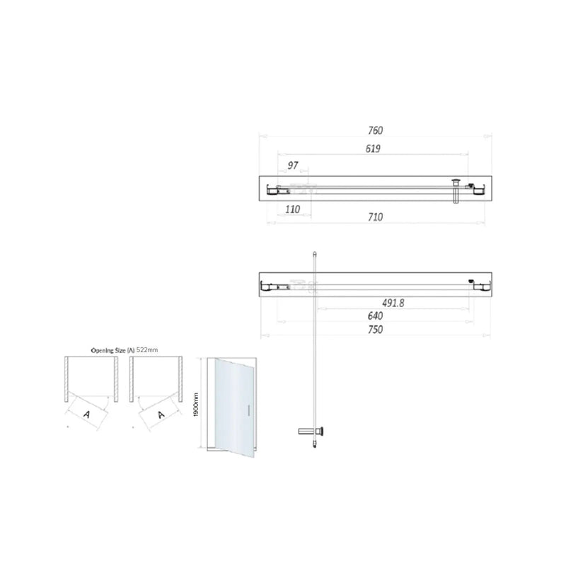 Pure Baths Belmont 6mm x 760mm Pivot Shower Door