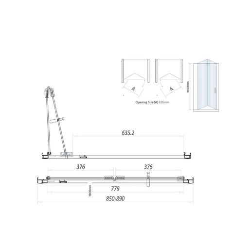 Pure Baths Belmont 6mm x 900mm Bi-fold Shower Door