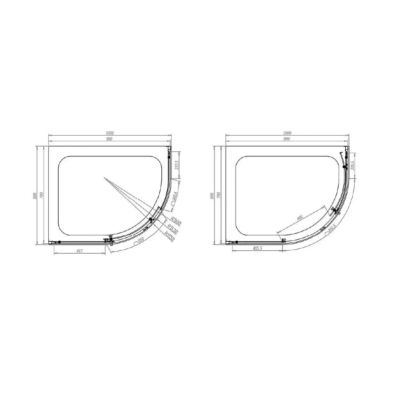 Pure Baths Belmont 6mm x 1000mm x 800mm 1 Door Quadrant Shower Enclosure