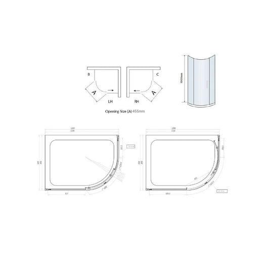 Pure Baths Belmont 6mm x 1200mm x 900mm 1 Door Quadrant Shower Enclosure