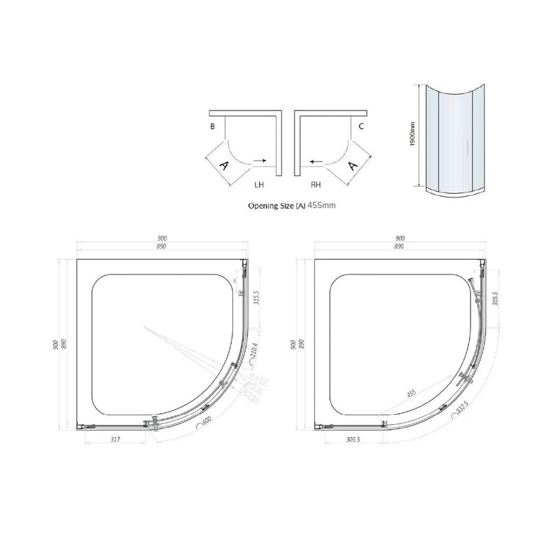 Pure Baths Belmont 6mm x 900mm x 900mm 1 Door Quadrant Shower Enclosure