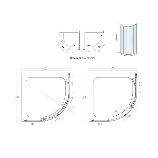 Pure Baths Belmont 6mm x 900mm x 900mm 1 Door Quadrant Shower Enclosure