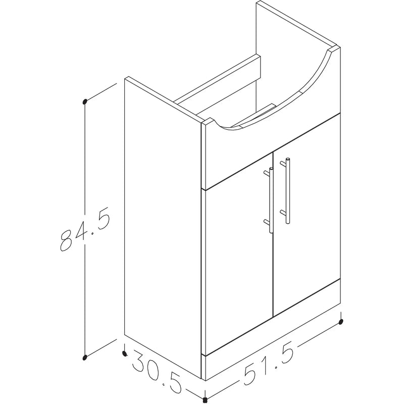 Pure Baths Echo 515mm x 845mm x 305mm 2 Door Floorstanding Vanity Unit w/ Handles Included - Gloss White