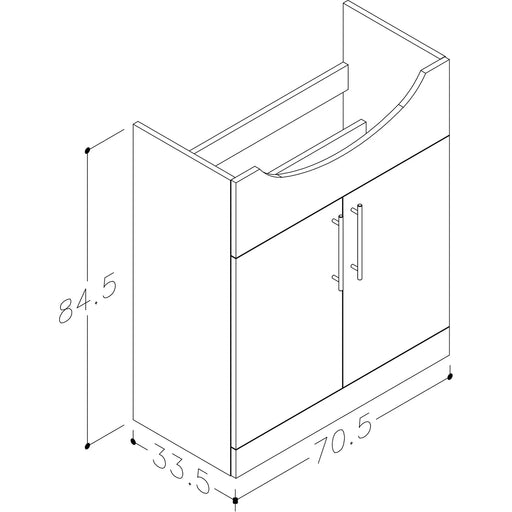 Pure Baths Echo 705mm x 845mm x 335mm 2 Door Floorstanding Vanity Unit w/ Handles Included - Gloss White