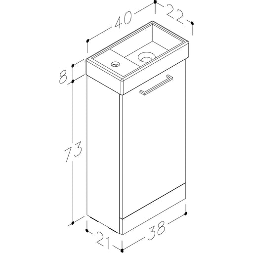 Pure Baths Thalia 400mm x 810mm x 220mm Floorstanding Cloakroom Vanity Unit w/ 1 Tap hole Basin & Handles - Matt White
