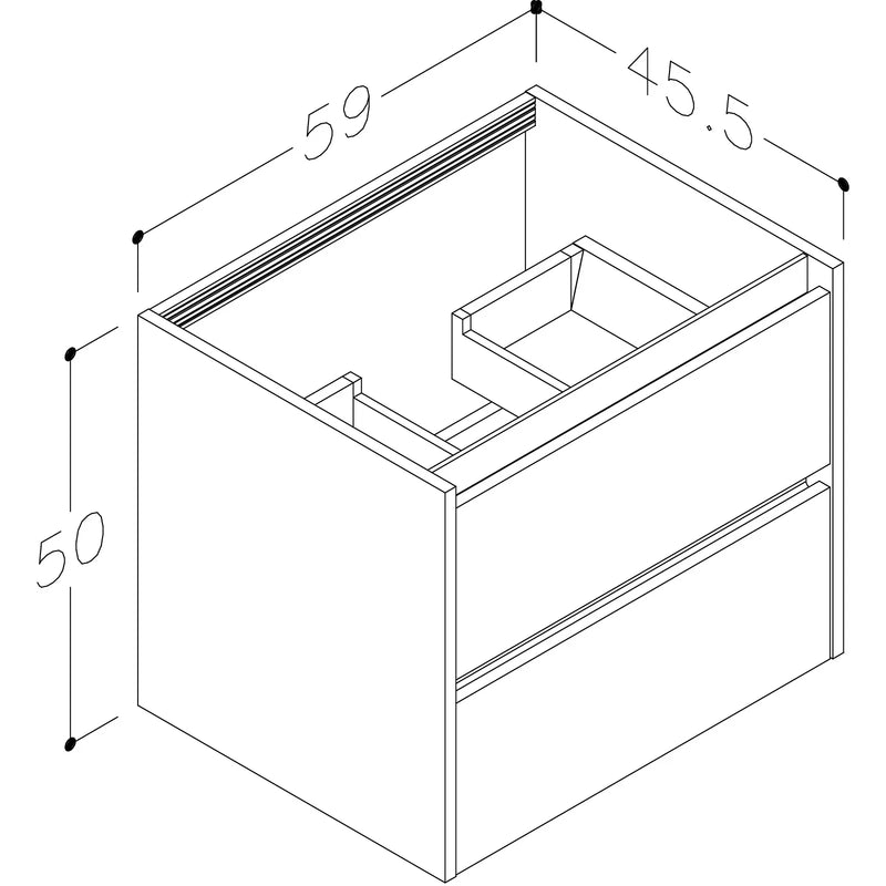 Pure Baths Thalia 590mm x 500mm x 455mm 2 Drawer Wall Mounted Vanity Unit - Matt White