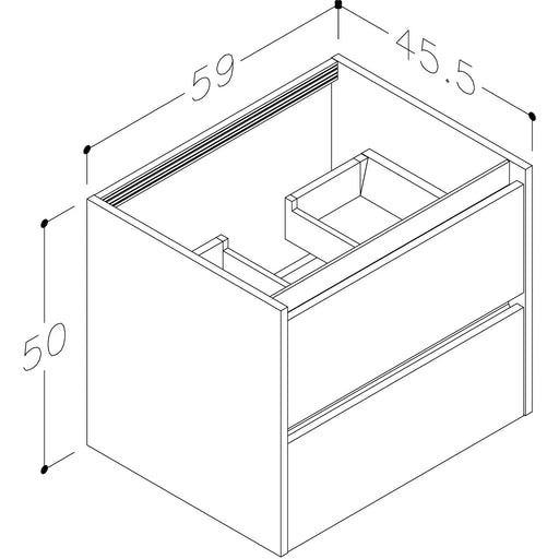 Pure Baths Thalia 590mm x 500mm x 455mm 2 Drawer Wall Mounted Vanity Unit - Matt Grey