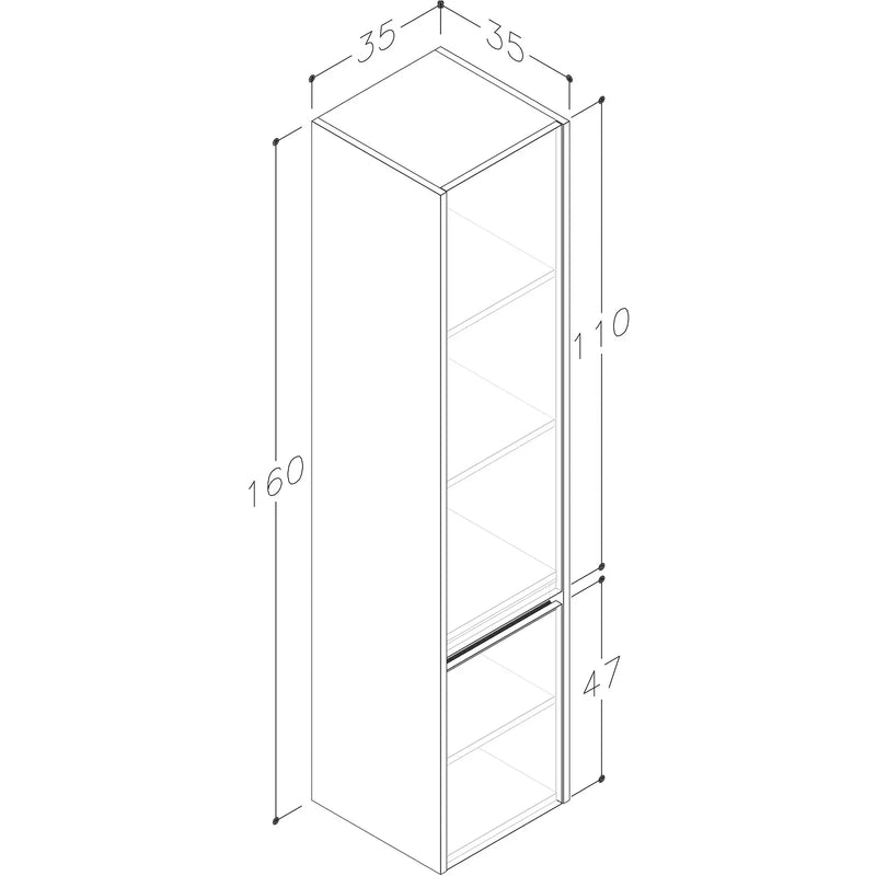 Pure Baths Thalia 1600mm x 350mm x 350mm 2 Door Tall Boy Storage Unit - Matt Grey