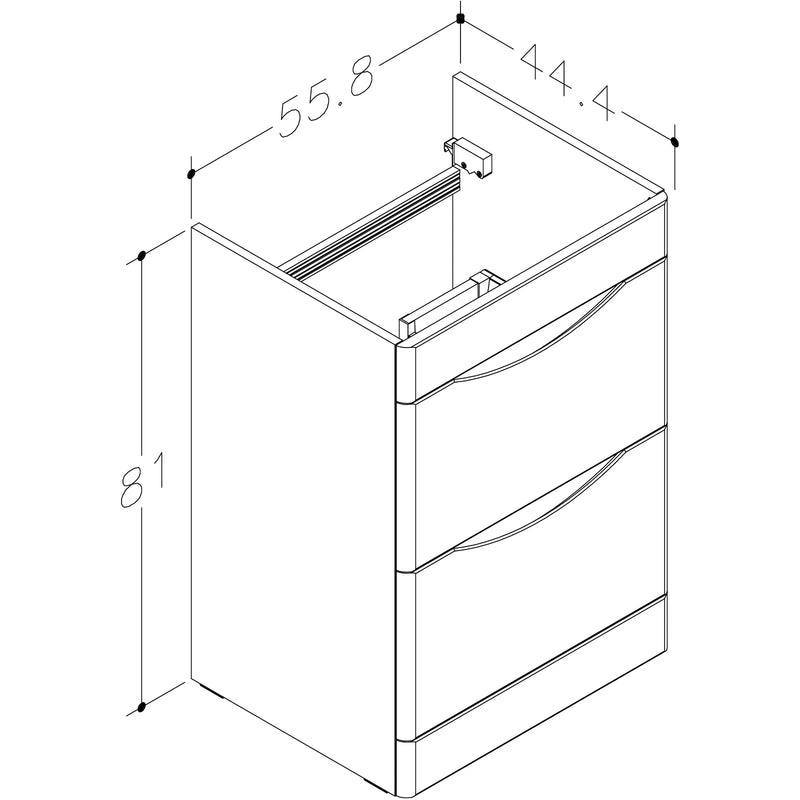 Pure Baths Isle 558mm x 810mm x 444mm 2 drawer Floorstanding Vanity Unit - Matt White
