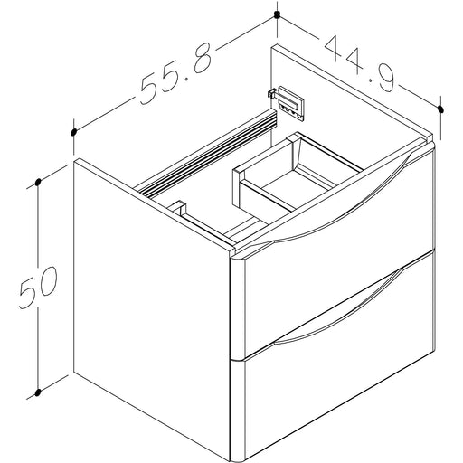 Pure Baths Isle 558mm x 500mm x 449mm 2 Drawer Wall Mounted Vanity Unit - Matt Grey