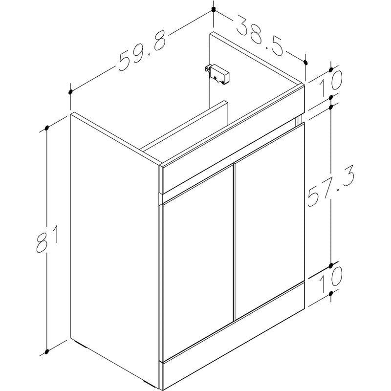 Pure Baths Kingsford 598mm x 810mm x 385mm 2 Door Handleless Floorstanding Vanity Unit - Matt Grey