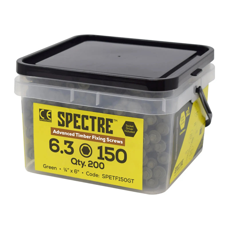 Spectre T/Fix Screw 6.3x150mm Tub 200 T17 Tip 1000hr Green