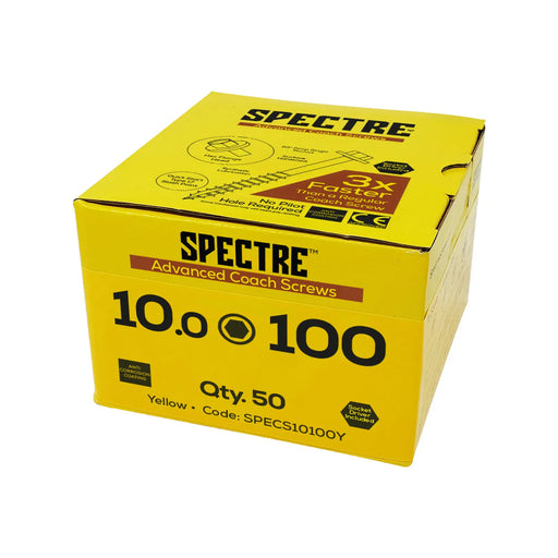 Spectre Coach Screw M12x180 Bx 25 Yellow Zinc