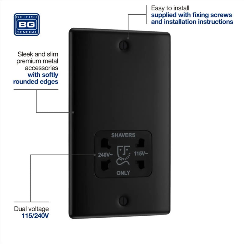 BG Dual Voltage Shaver Socket Matt Black