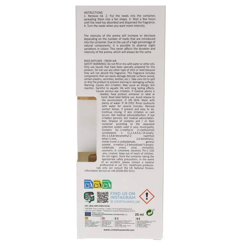 Cristalinas Pet Reed Diffuser 25ml Fresh Air