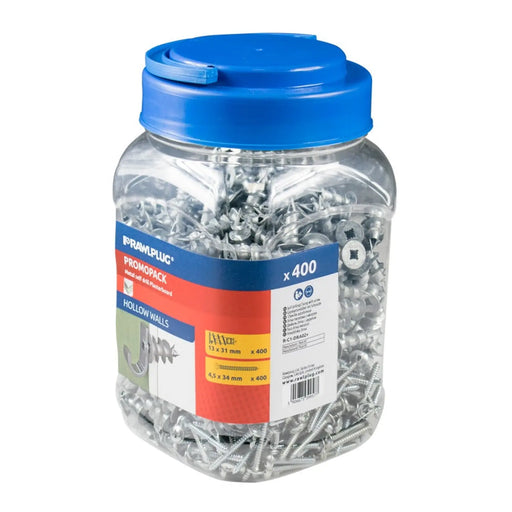Rawlplug Metal Self Drill Fixing Plasterboard Plug 400plugs + 400screws