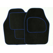 Streetwize Velour Carpet Mat Sets with Coloured Binding - 4 Piece Black With Blue Piping