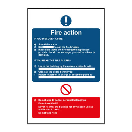 Fire action - Self Adhesive PP (200 x 300mm) - Min Order 2