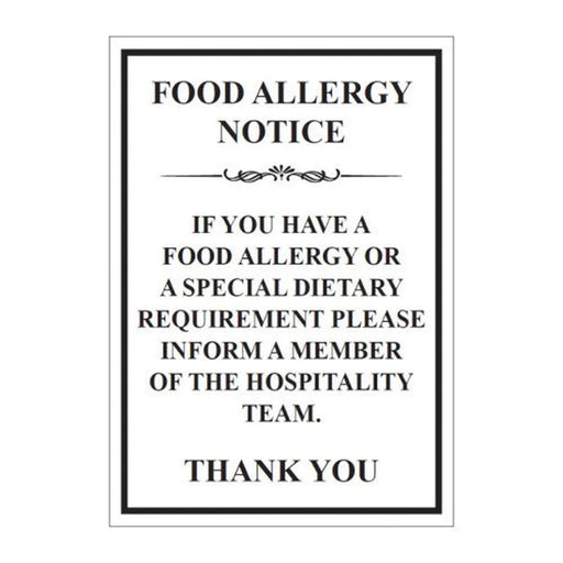 Food Allergy Notice - SAV (210 x 297mm) - Min Order 2