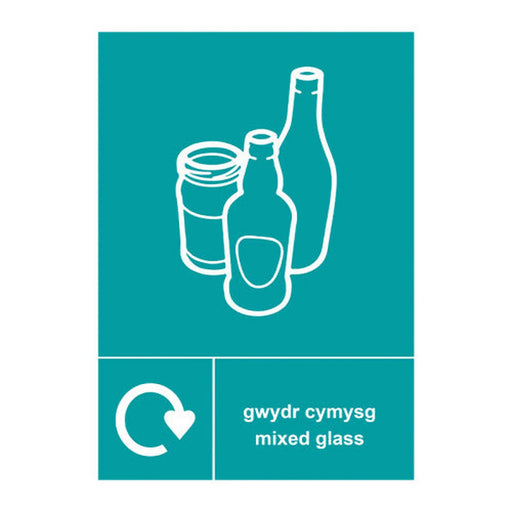 Recycling Welsh / English: Mixed glass - SAV (210 x 297mm - Min Order 2