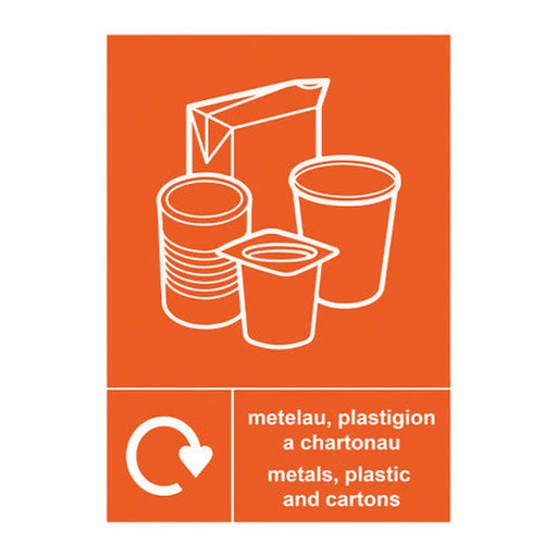 Recycling Welsh / English: Metals, plastic and cartons - SAV (210 x 297mm - Min Order 2